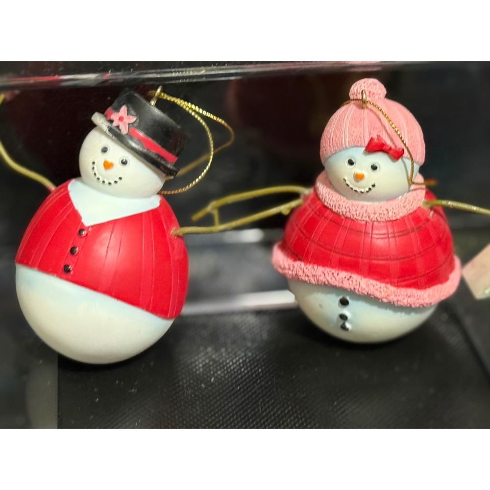 Dylan Designs Snowman Christmas Ornaments Red Hat Top Hat Couple‎ Set